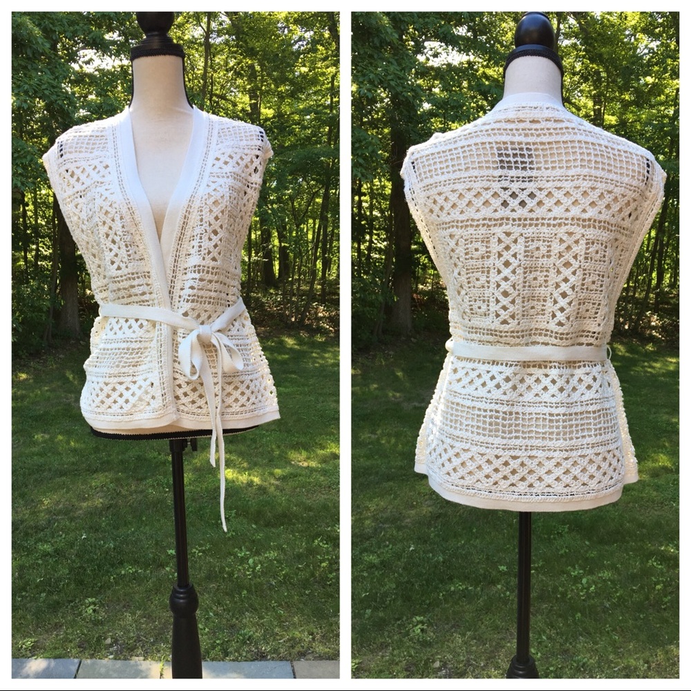 Anthro Knitted & Knotted Ivory Crochet Vest XS - Picture 3 of 3